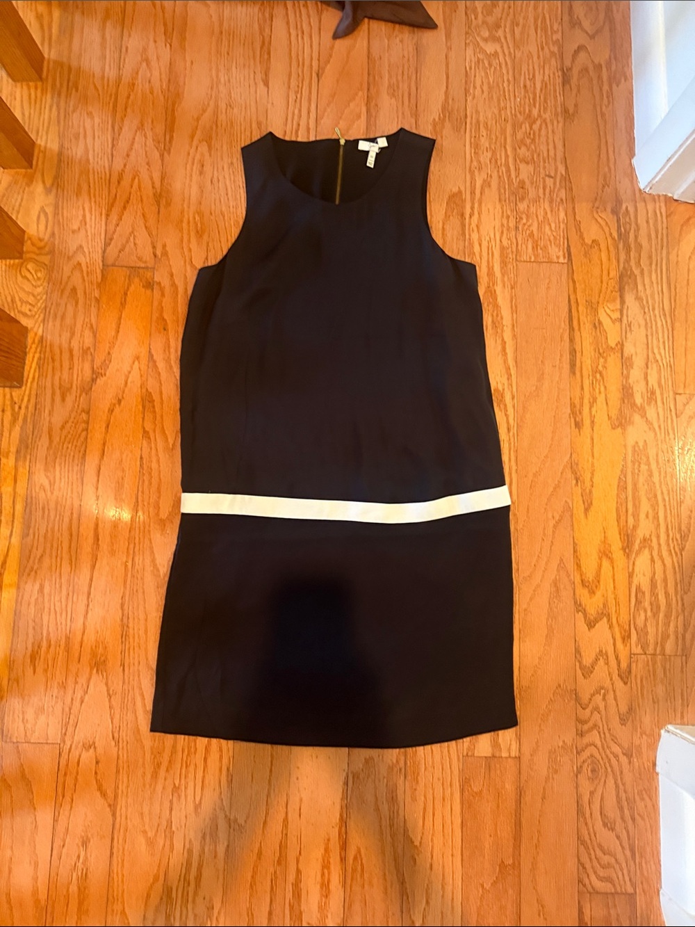 Sleeveless Black Dress with White Waistband